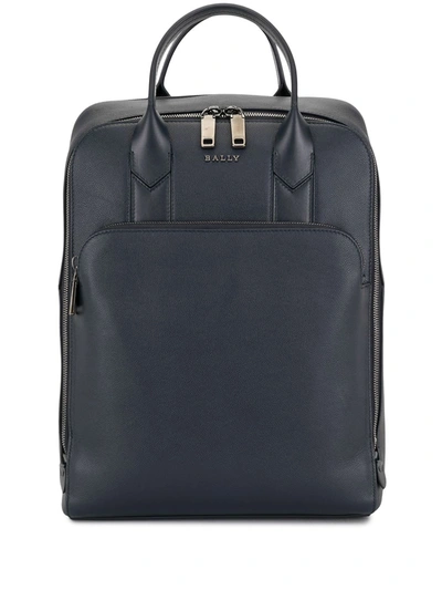 Shop Bally Logo-embossed Leather Backpack In Blue