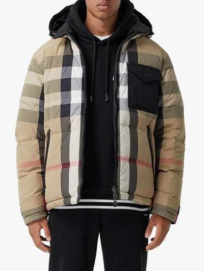 Shop Burberry Reversible Check Puffer Jacket In Neutrals