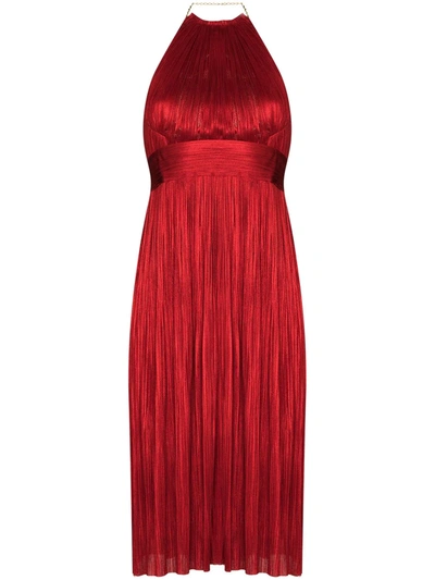 Shop Maria Lucia Hohan Cybele Halter Neck Pleated Dress In Red