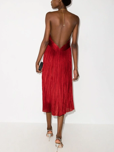 Shop Maria Lucia Hohan Cybele Halter Neck Pleated Dress In Red