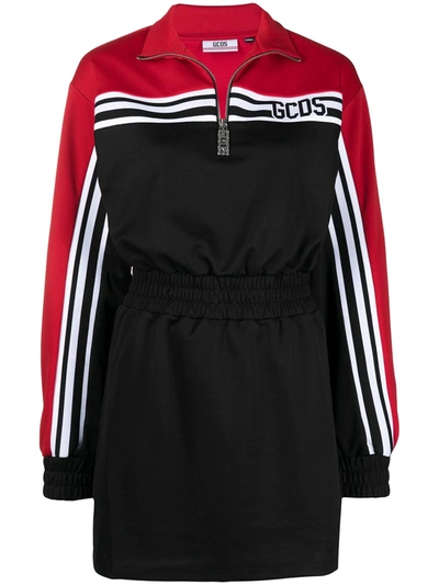 Shop Gcds Half-zip Sweatshirt Dress In Black
