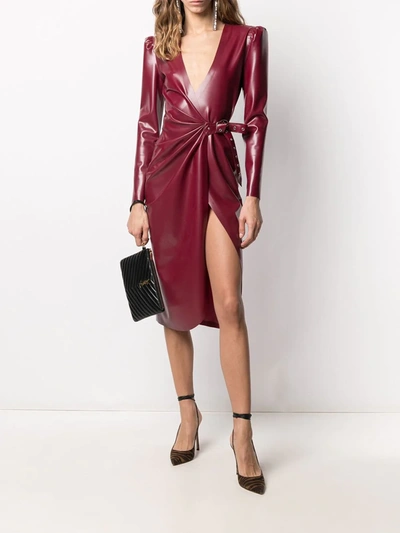 Shop Saint Laurent Latex Wrap Dress In Red