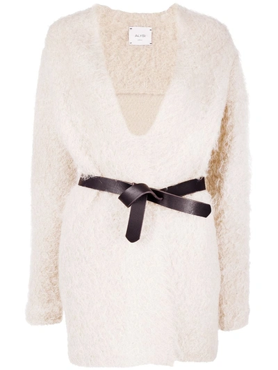 Shop Alysi Belted Mohair Cardigan In Neutrals