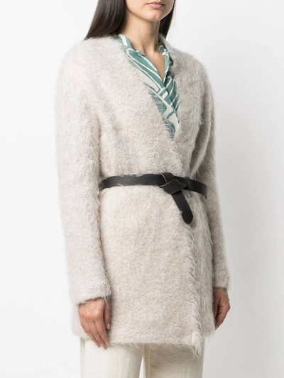 Shop Alysi Belted Mohair Cardigan In Neutrals