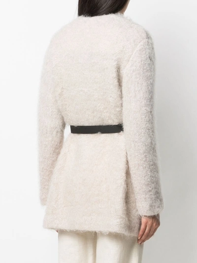 Shop Alysi Belted Mohair Cardigan In Neutrals