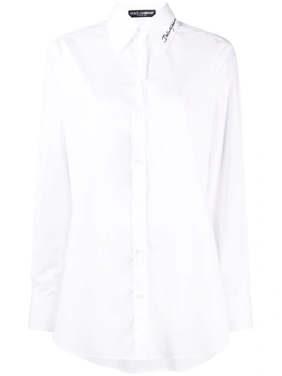 Shop Dolce & Gabbana Embroidered Poplin Shirt In White