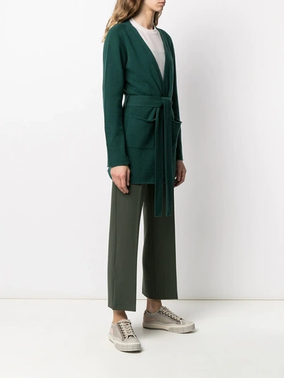 Shop Altea Belted Knitted Cardigan In Green