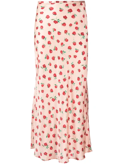 Shop Rixo London Floral-print Silk Maxi Skirt In Pink