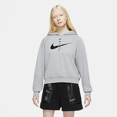 Shop Nike Women's Sportswear Swoosh Hoodie In Dark Grey Heather/black