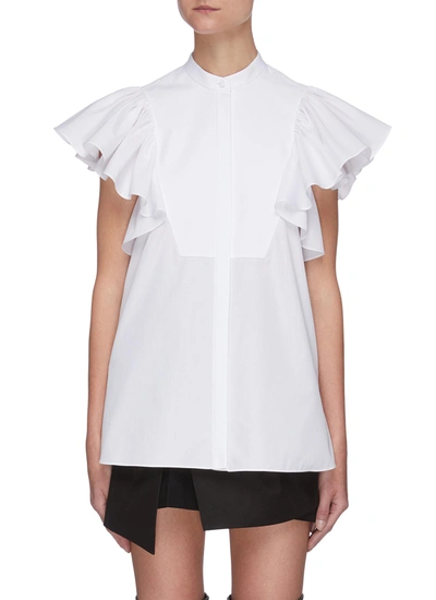 Shop Alexander Mcqueen Ruffle Sleeve Cotton Shirt In White