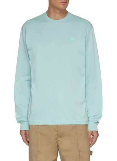 Shop Acne Studios Face Patch Cotton Sweatshirt In Turquoise