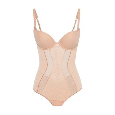 Shop La Perla Bodysuit In Stretch Tulle In Sand