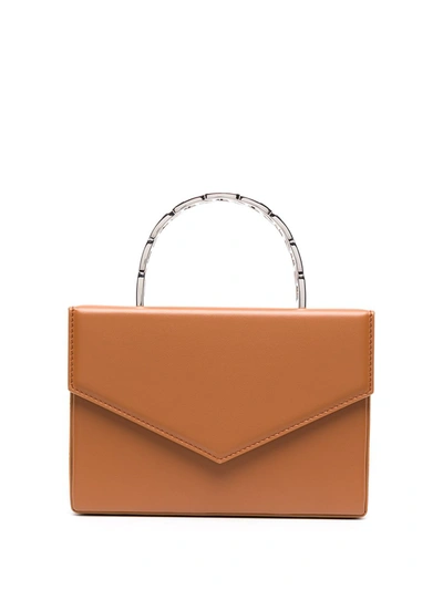 Shop Amina Muaddi Pernille Leather Handbag In Beige