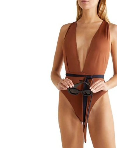 Shop Skin One-piece Swimsuits In Brown