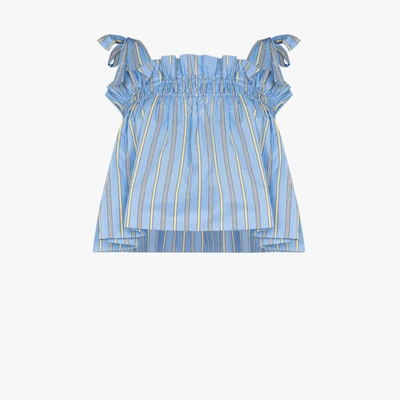 Shop Ganni Software Striped Smock Pyjama Top In Blue