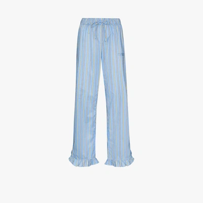 Shop Ganni Software Striped Cotton Pyjama Bottoms In Blue