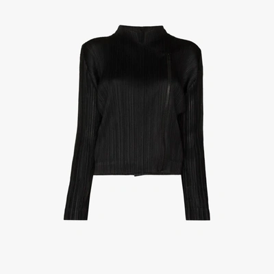 Shop Issey Miyake Asymmetric Zip-up Plissé Jacket In Black