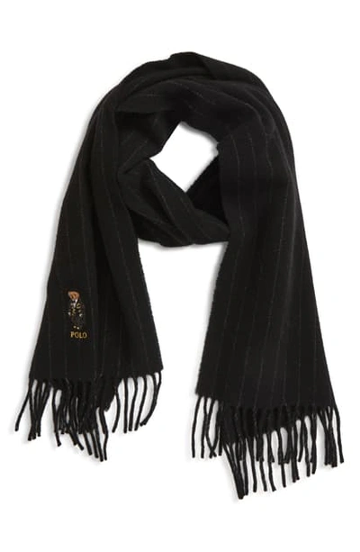 Shop Polo Ralph Lauren Holiday Polo Bear Scarf In Black/ Charcoal