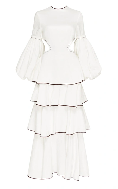 Shop Aje Women's Gracious Cutout Linen-blend Maxi Dress In White,black