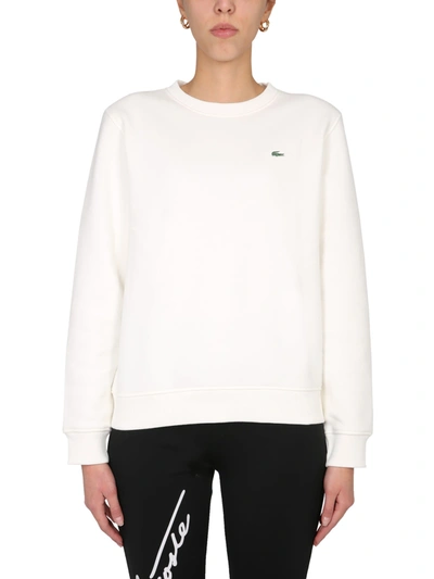 Shop Lacoste Crew Neck Sweatshirt In Bianco