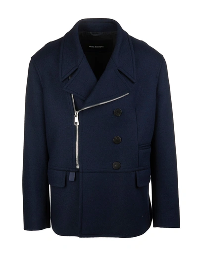 Shop Neil Barrett Man Navy Blue Short Coat With Decentralized Zip