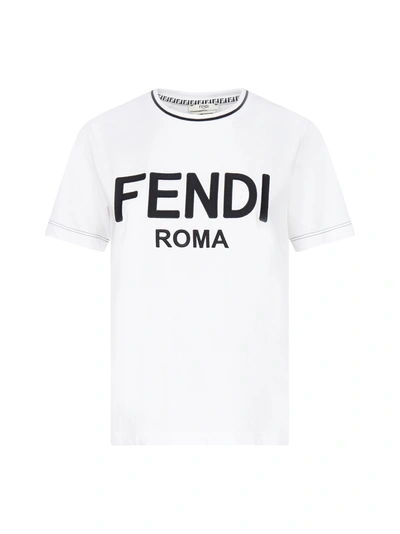 Shop Fendi Logo Cotton T-shirt In White With Black Logo