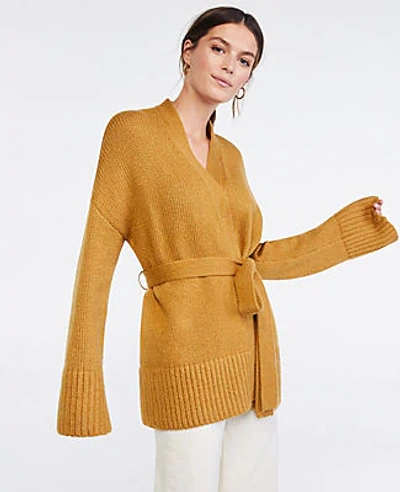 Shop Ann Taylor Petite Belted Cardigan In Antique Brass
