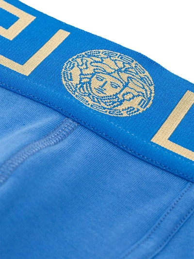 Shop Versace Greca-print Cotton Boxer Briefs In Blue