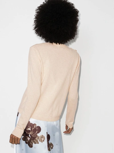 Shop Ganni Bejewelled Button Detailed Jumper In Neutrals