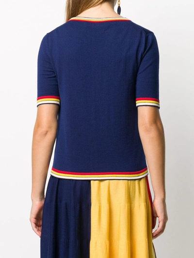 Shop Marni Stripe-trim Knitted Top In Blue