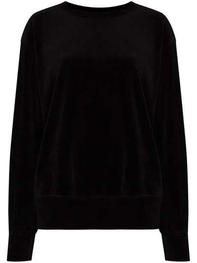 Shop Les Tien Crew-neck Velvet Sweatshirt In Black