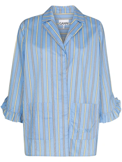 Shop Ganni Vertical-stripe Pyjama Top In Blue