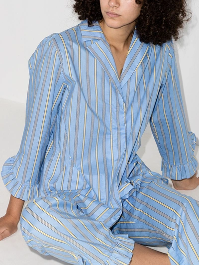 Shop Ganni Vertical-stripe Pyjama Top In Blue
