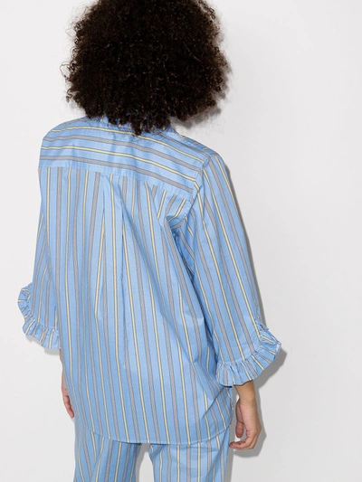 Shop Ganni Vertical-stripe Pyjama Top In Blue