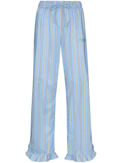 Shop Ganni Vertical-stripe Pajama Trousers In Blue