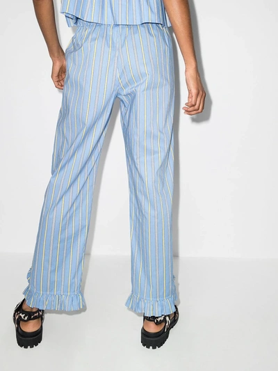 Shop Ganni Vertical-stripe Pajama Trousers In Blue