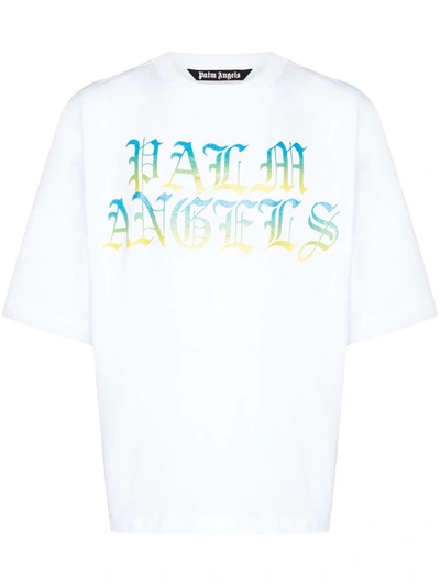 Shop Palm Angels Degradé Logo Print Cotton T-shirt In White