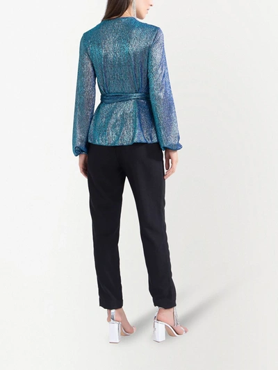 Shop Patbo Metallic Wrap Top In Blue