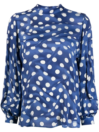 Shop Boutique Moschino Bolka Dot Mock-neck Blouse In Blue