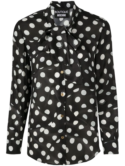 Shop Boutique Moschino Polka Dot Pussy-bow Blouse In Black