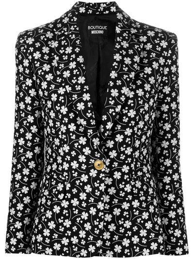 Shop Boutique Moschino Long-sleeve Clover-print Blazer In Black