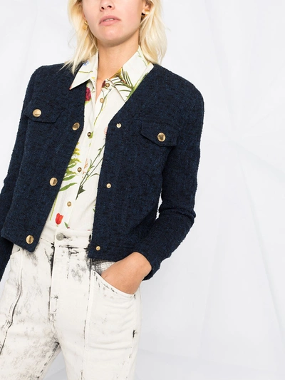 Shop Boutique Moschino Tweed V-neck Jacket In Blue