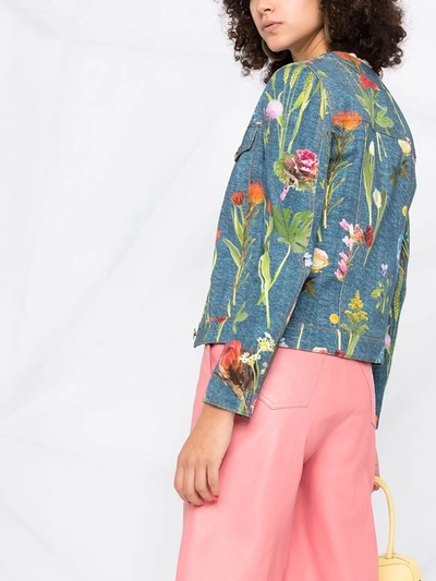 Shop Boutique Moschino Photographic-floral Denim Jacket In Blue
