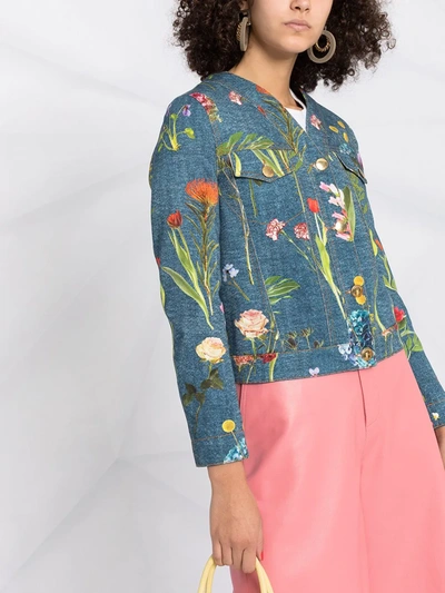 Shop Boutique Moschino Photographic-floral Denim Jacket In Blue