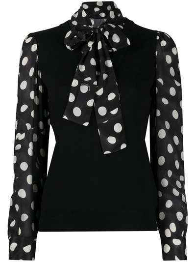 Shop Boutique Moschino Polka Dot Pussy-bow Blouse In Black