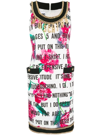 Shop Moschino Chain-trimmed Text-print Dress In White
