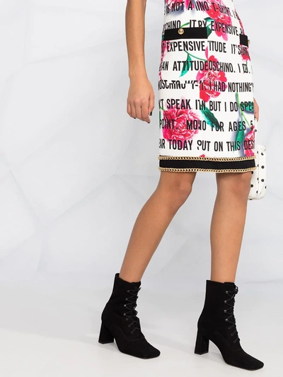 Shop Moschino Chain-trimmed Text-print Dress In White