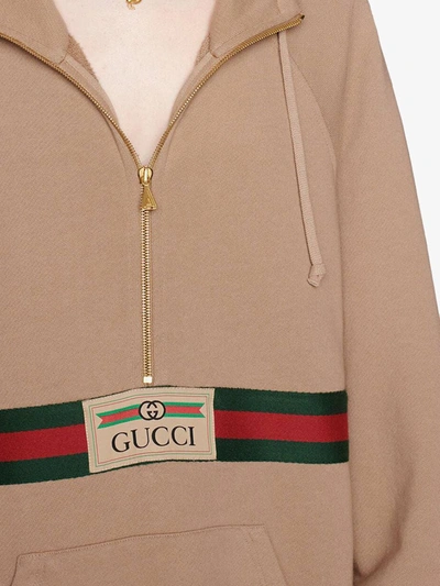Shop Gucci Web-detail Hoodie In Brown