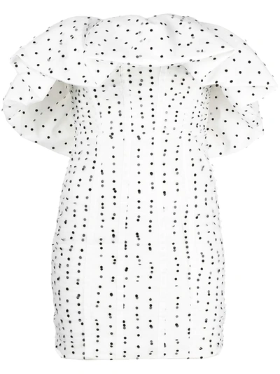 Shop Self-portrait Ruffled Sleeveless Polka Dot Dress In White