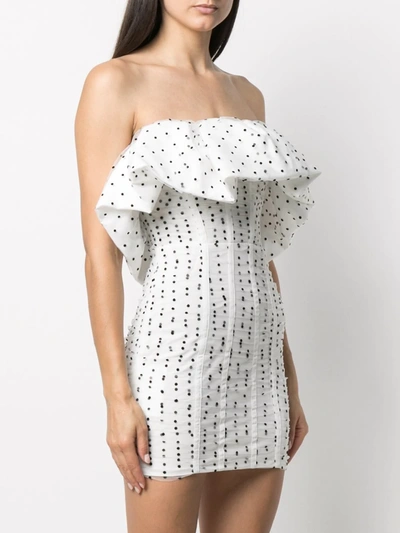 Shop Self-portrait Ruffled Sleeveless Polka Dot Dress In White